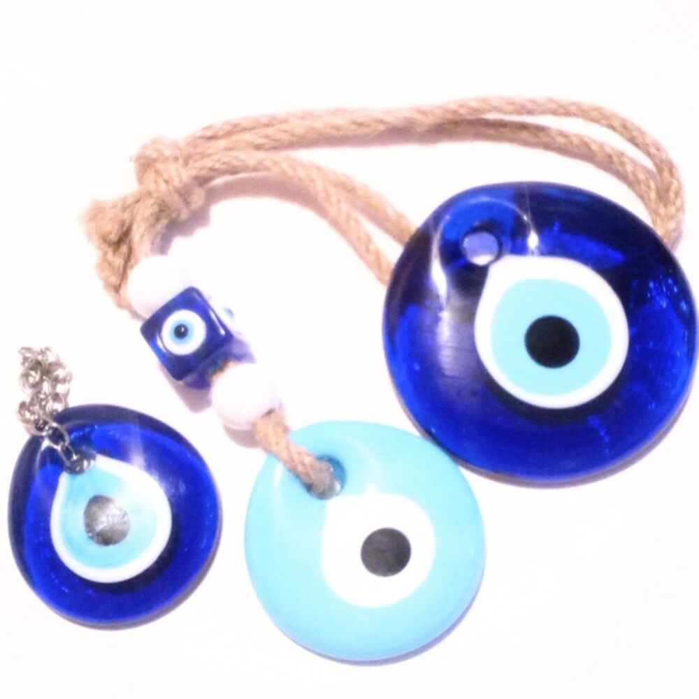 Lot of Three Glass Evil Eye Charms Pendants or Amulets - Picture 3 of 5